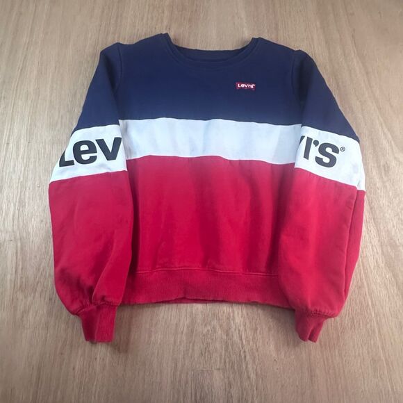 Levi’s Kids XL Colorblock Sweatshirt Red White Blue Logo Crew 13-15 Yrs - Picture 1 of 6